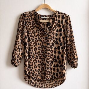 Daniel Rainn Leopard Print Blouse | Roll Tab Sleeves | High-Low Hem
